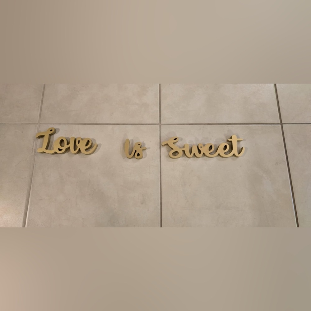 Gold “Love is sweet” wooden decor signs